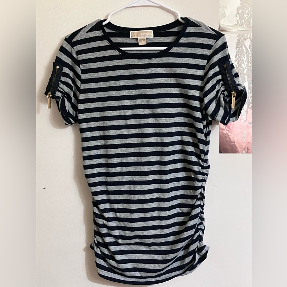 Michael Kors Navy and Gray Striped Top